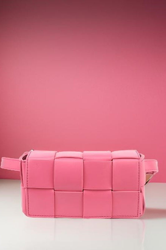The Lola Woven Vegan Leather Belt Bag – Hot Pink