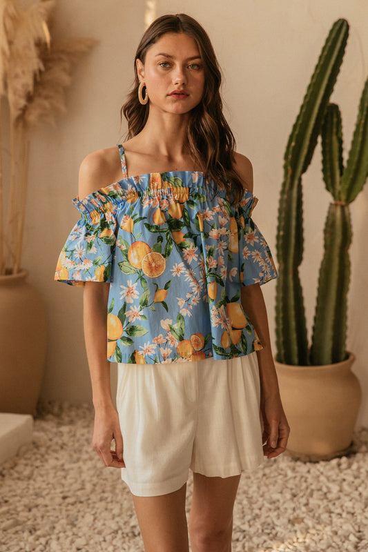 Sienna Citrus Print Off-Shoulder Top