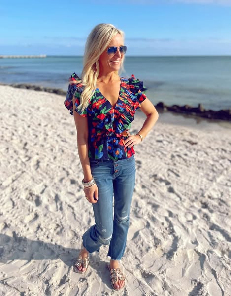 Lilian navy floral peplum top