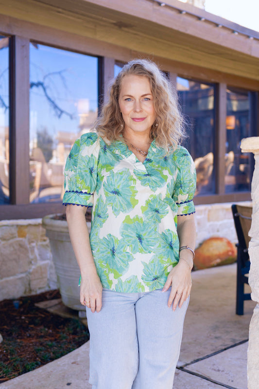 Renee mint floral blouse