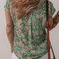 Janie Floral Print Pleated Buttoned V Neck Blouse