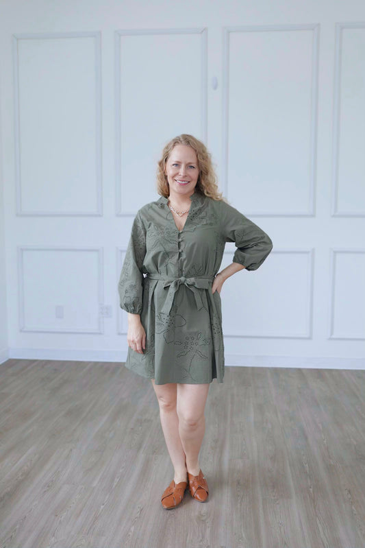 Olive Embroidered Dress