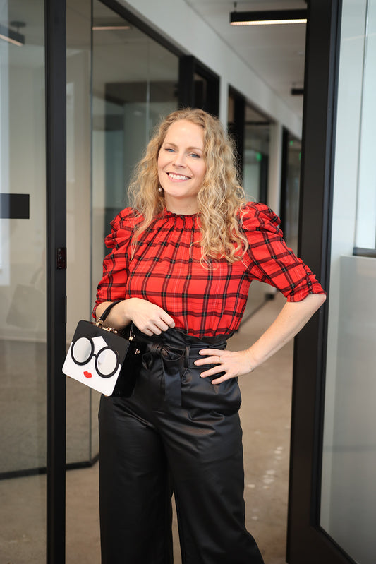 Blake Red Plaid Drape Sleeve Blouse