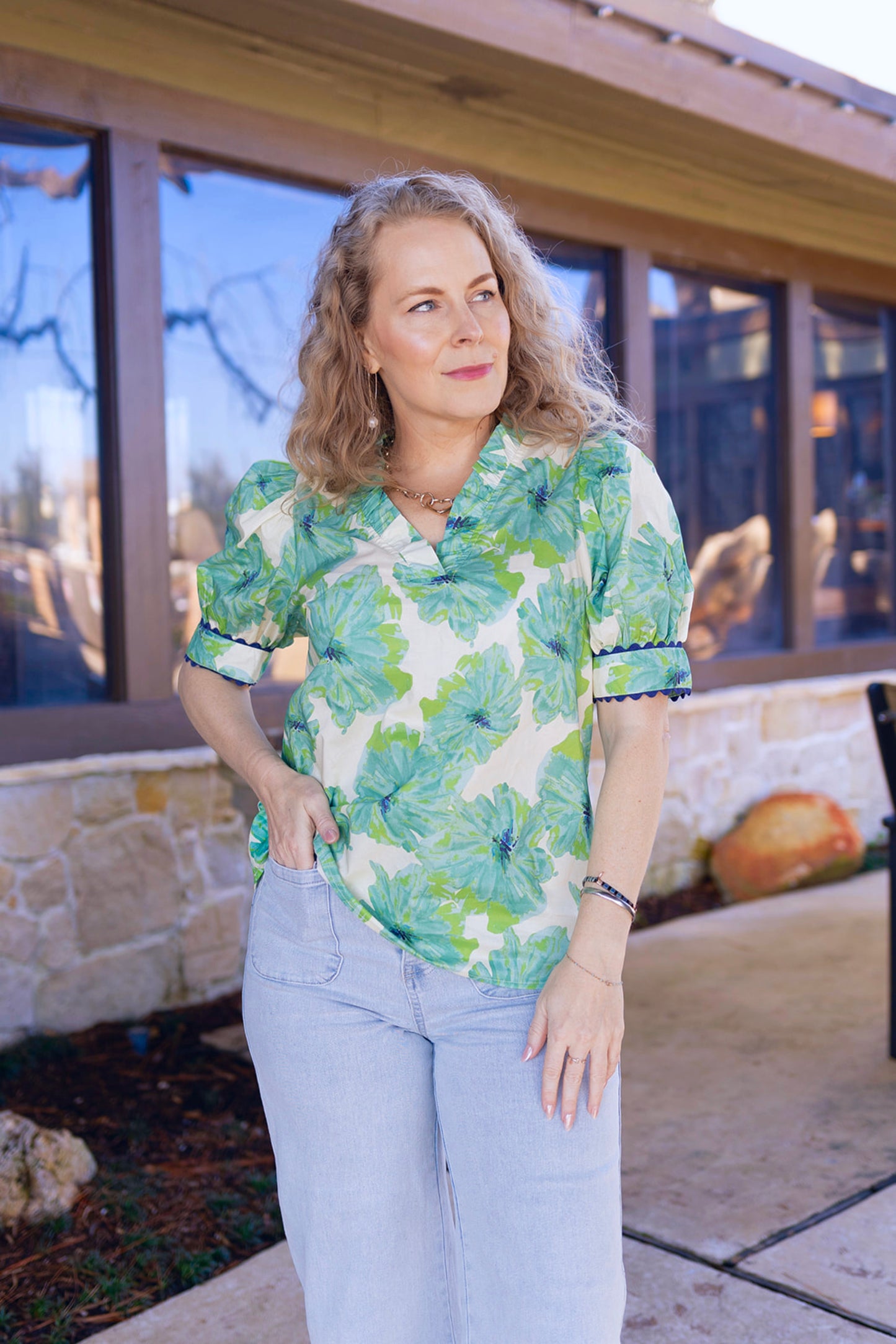 Renee mint floral blouse