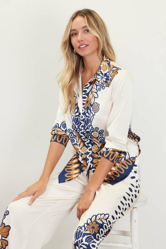Sedona Printed  Button Down Blouse