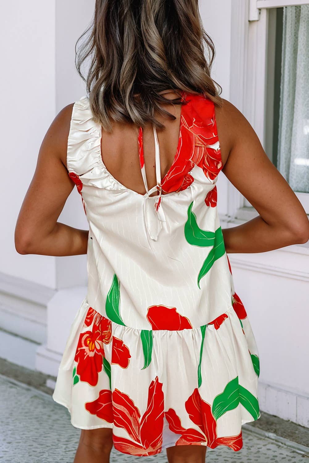Iris Floral Lace up Ruffled Sundress