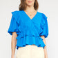 Ava ruffle sleeve peplum top blue