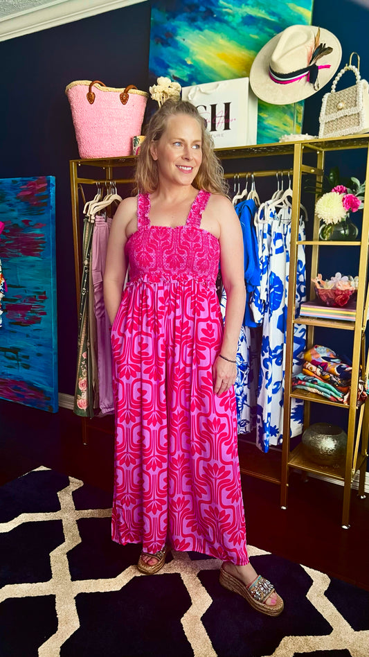Blair Pink Floral Smocked Jumpsuit