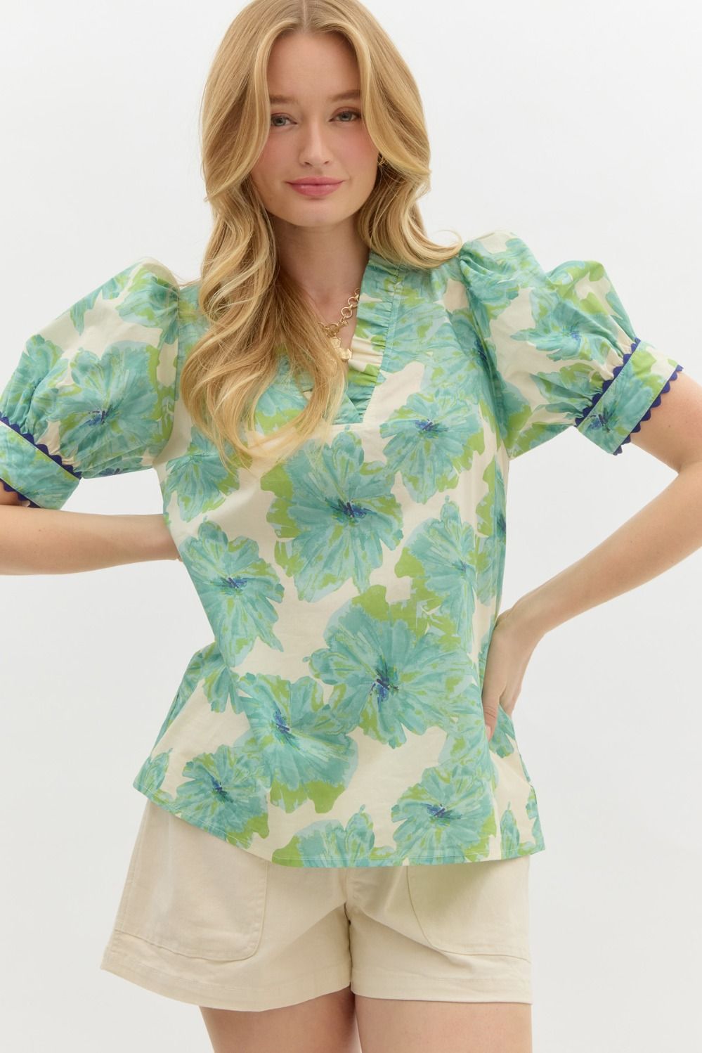 Renee mint floral blouse