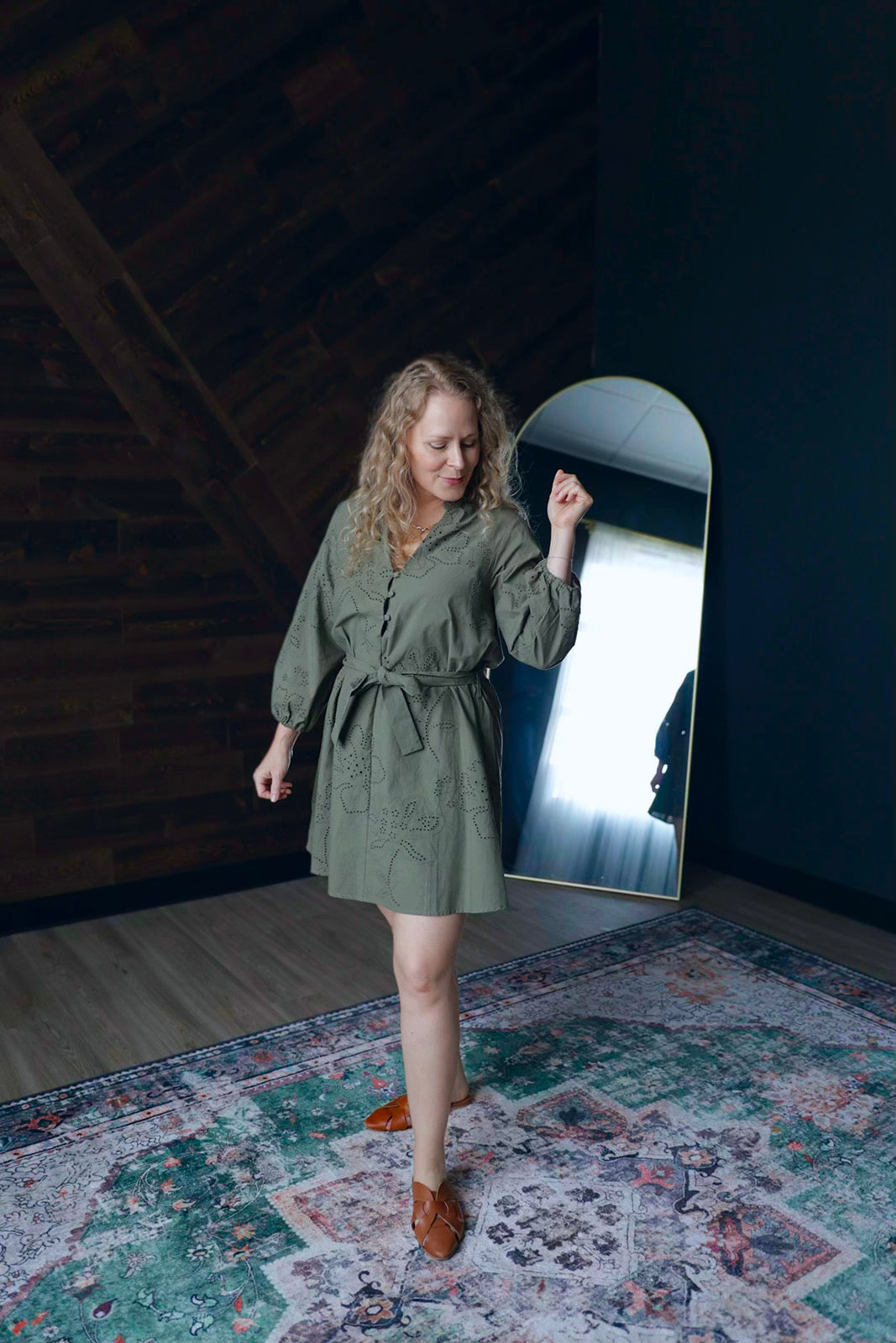 Olive Embroidered Dress