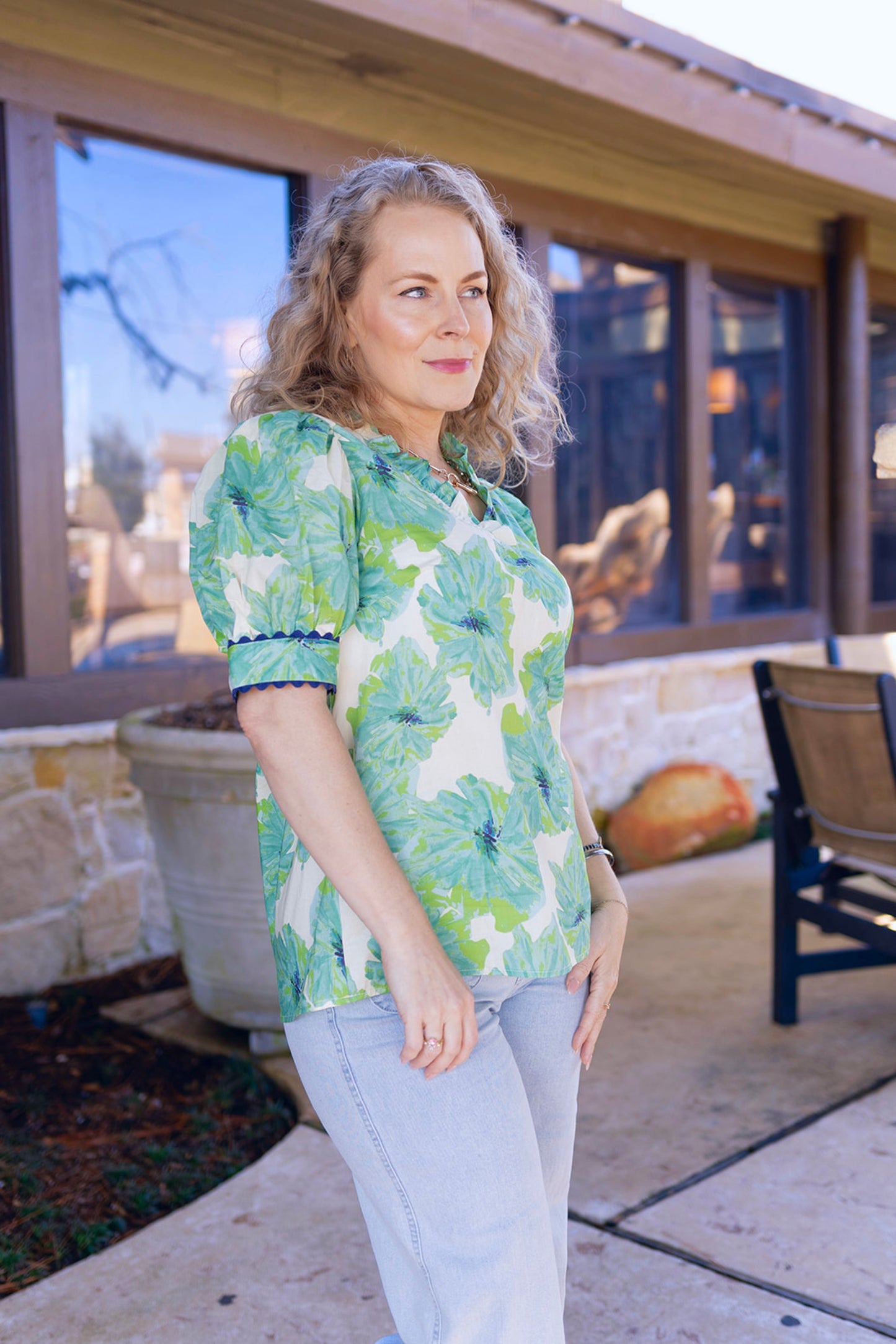 Renee mint floral blouse