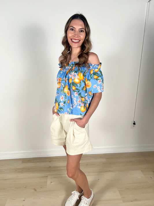 Sienna Citrus Print Off-Shoulder Top