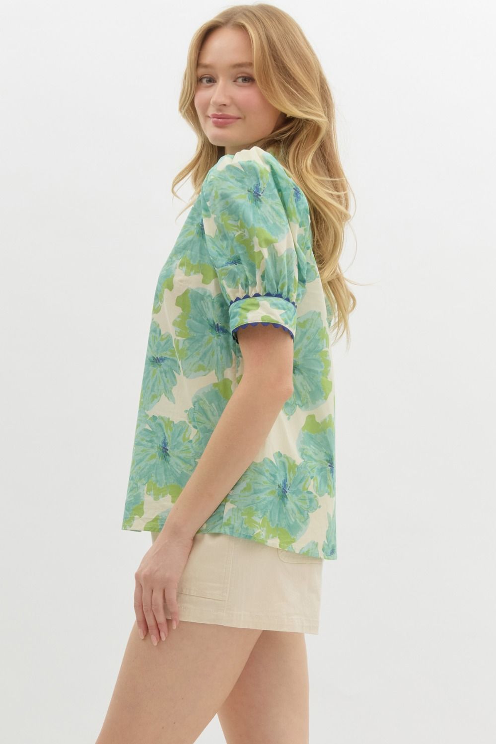 Renee mint floral blouse