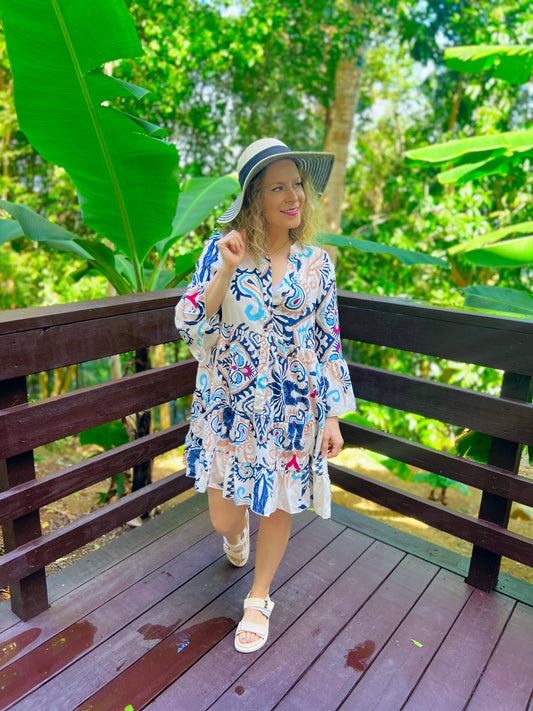 Lilah Tribal Print Buttoned Mini Dress