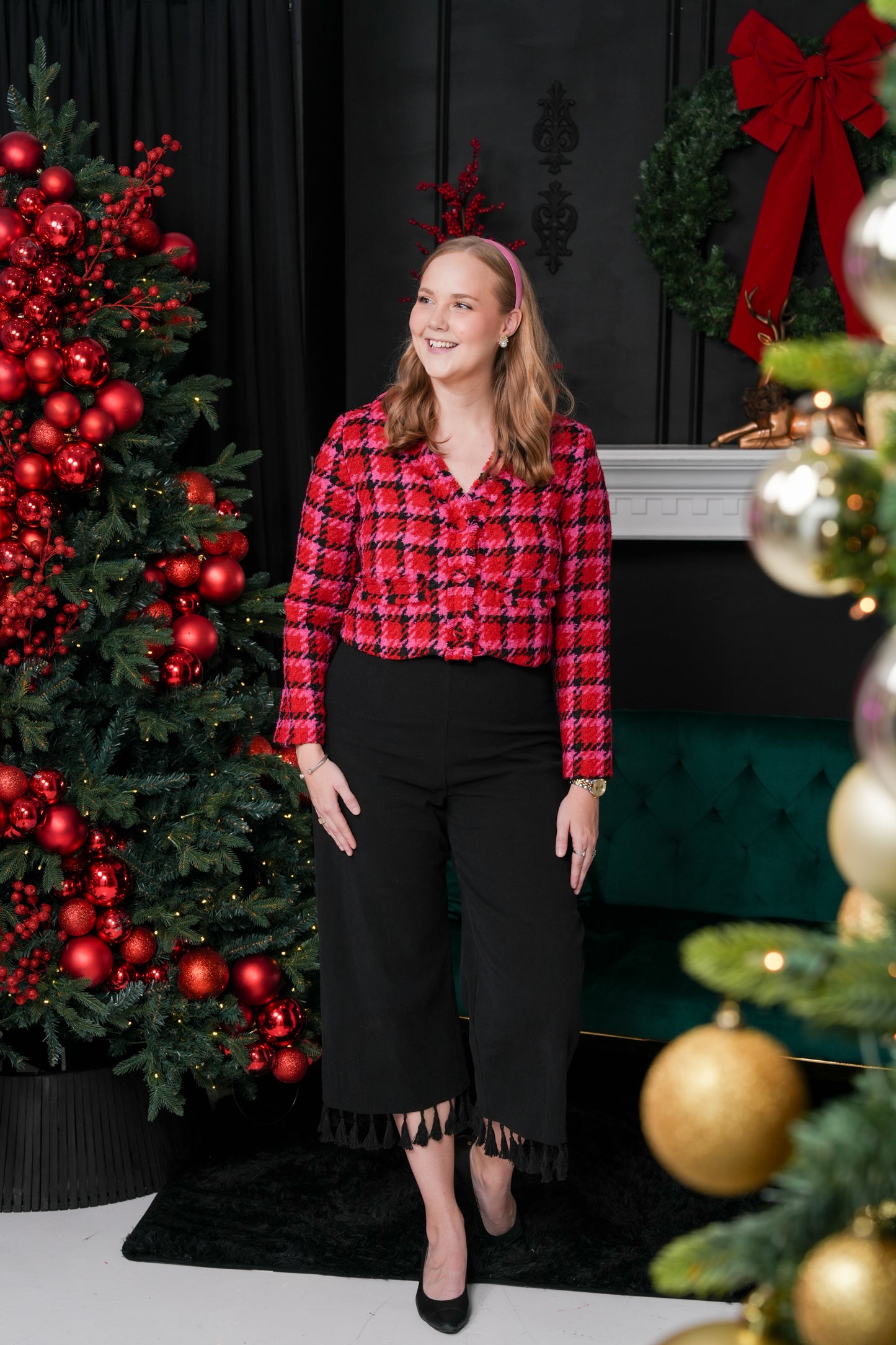 Camille pink and red tweed cropped blazer