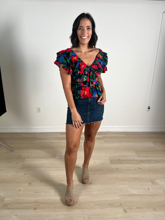 Lilian navy floral peplum top