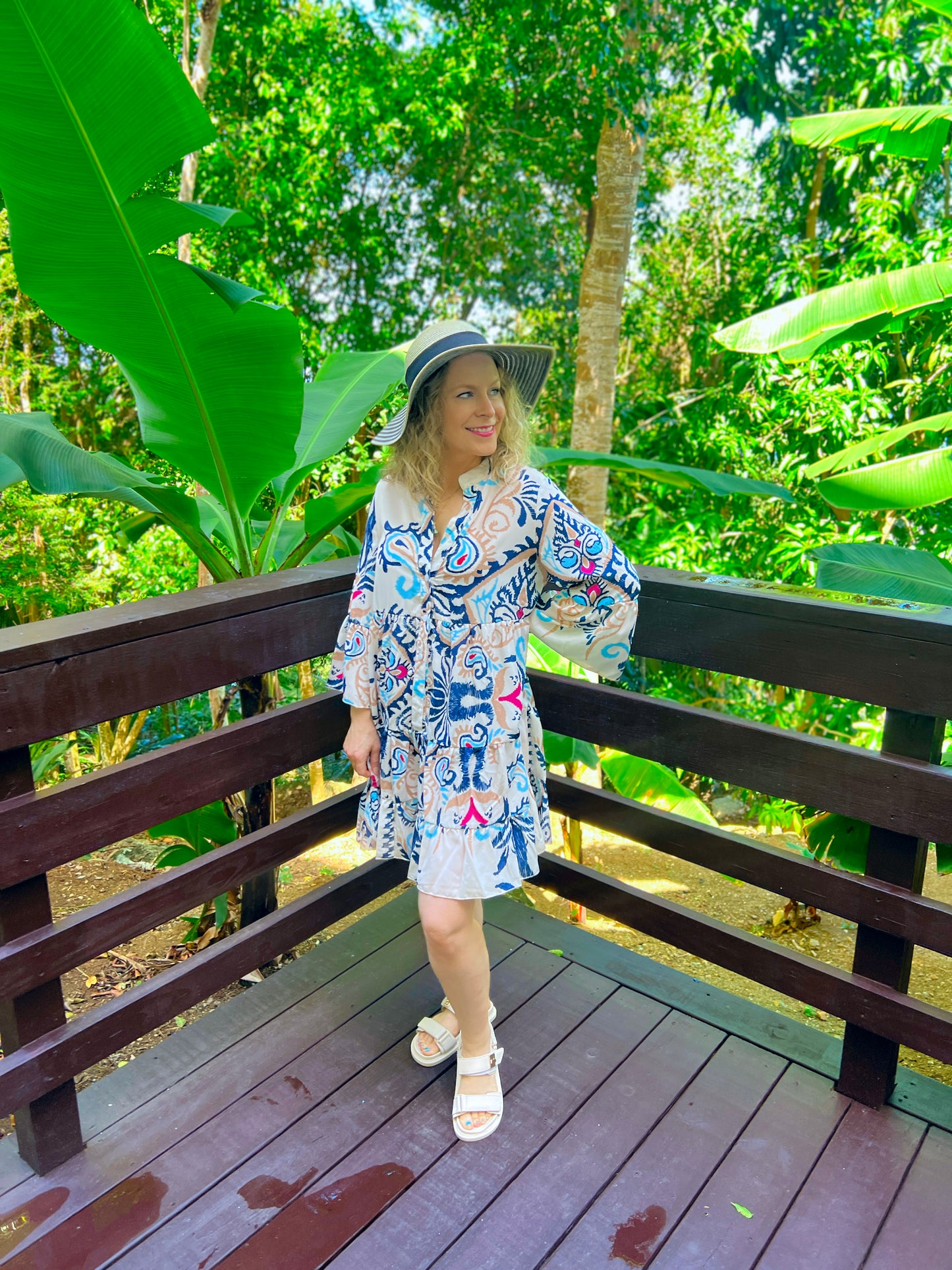 Lilah Tribal Print Buttoned Mini Dress