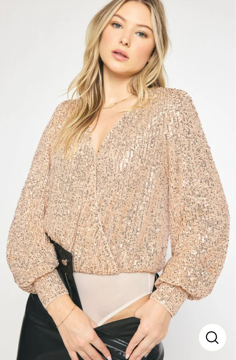 The Ophelia Sequin Bodysuit ( Gold)