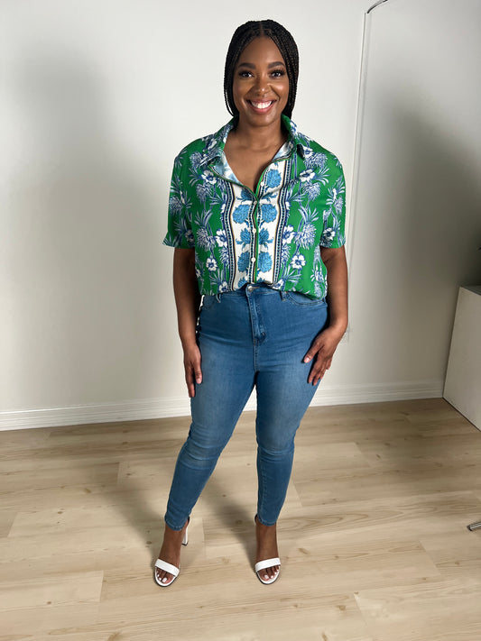 Astrid Printed Button Down Blouse