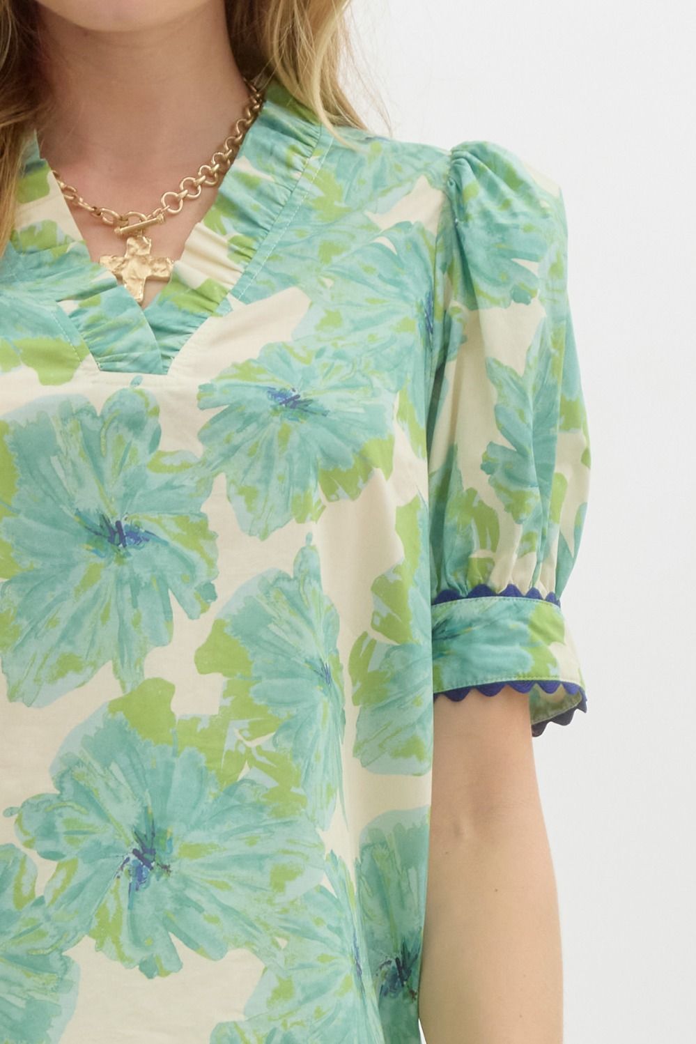 Renee mint floral blouse