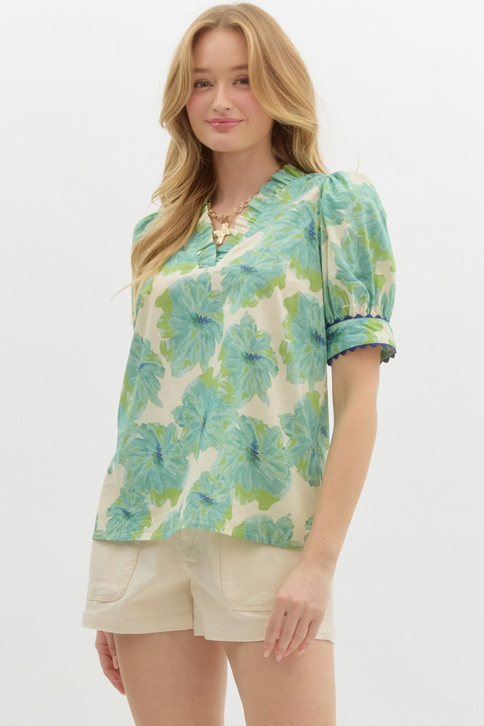 Renee mint floral blouse