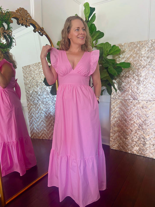 Emily Poplin Tie-Back Maxi Dress