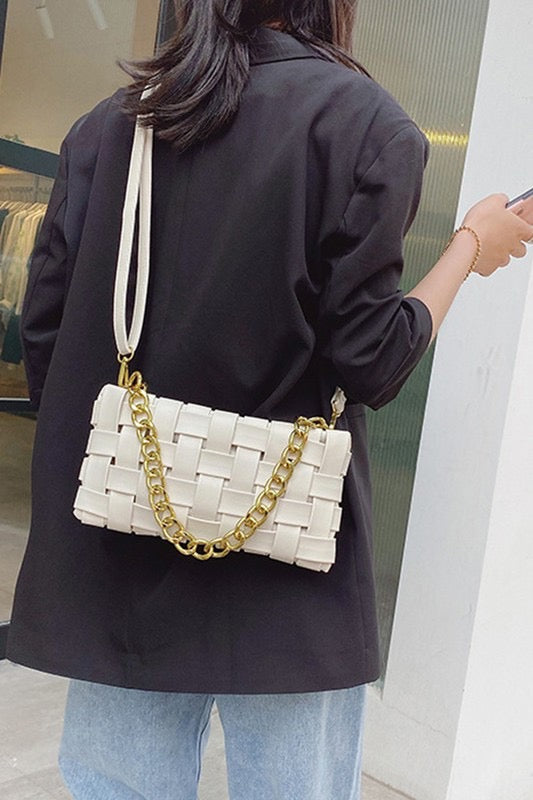 Woven Vegan Leather Handbag