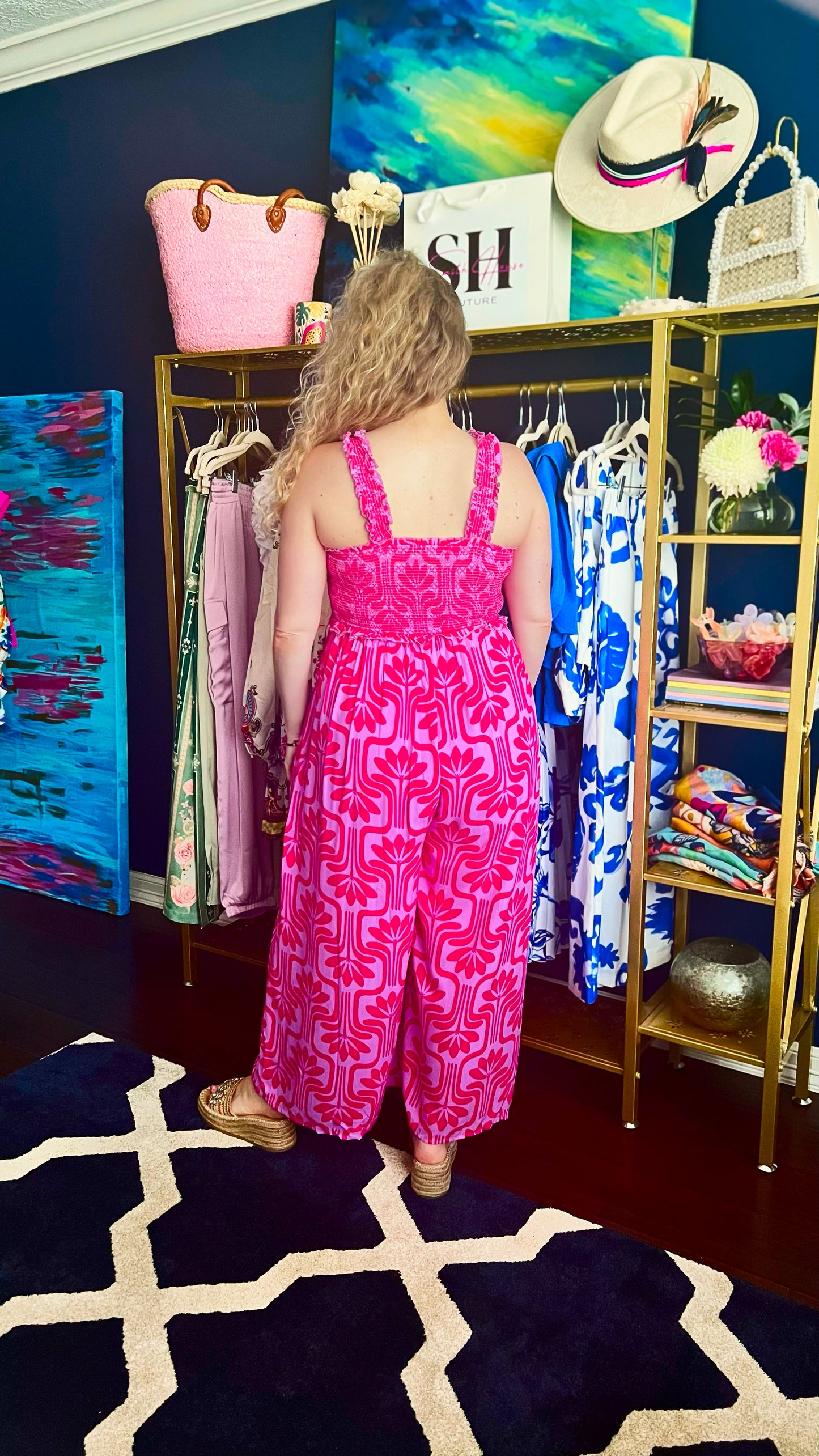 Blair Pink Floral Smocked Jumpsuit