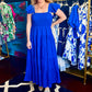 blue ruffle sleeve tiered midi dress