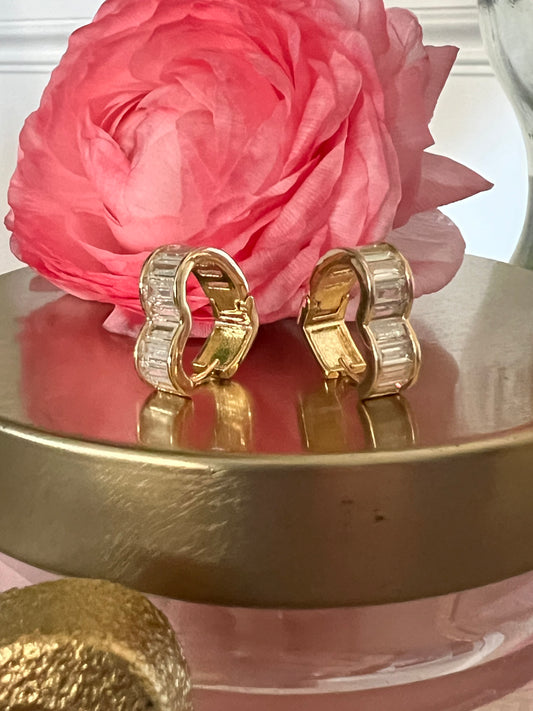 Baguette Studded Wide Heart Hoop Earrings