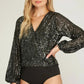 The Ophelia Sequin Bodysuit ( Black)