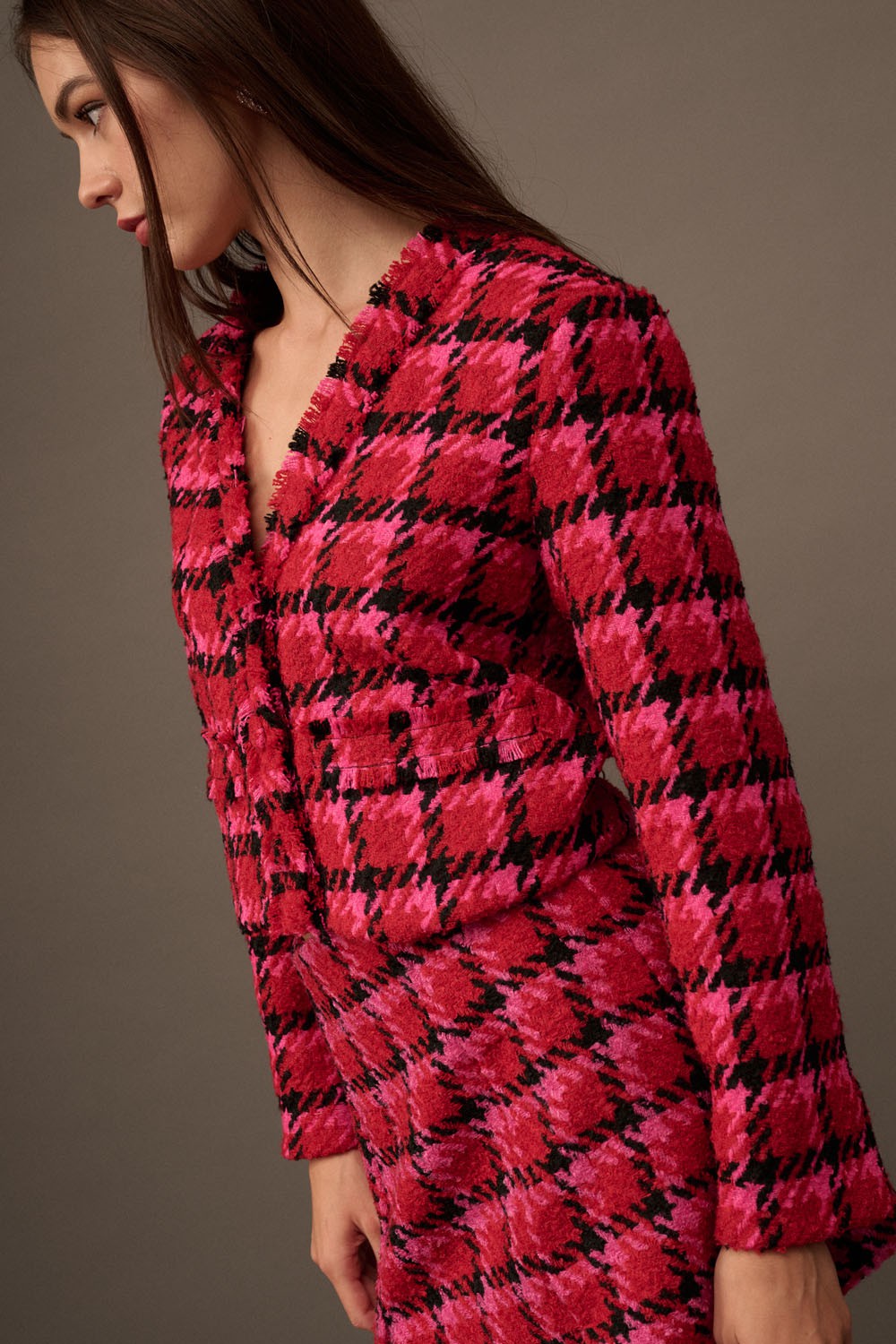 Camille pink and red tweed cropped blazer