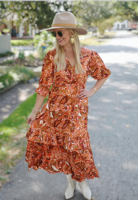 Sedona Rust Ruffle Tiered Dress