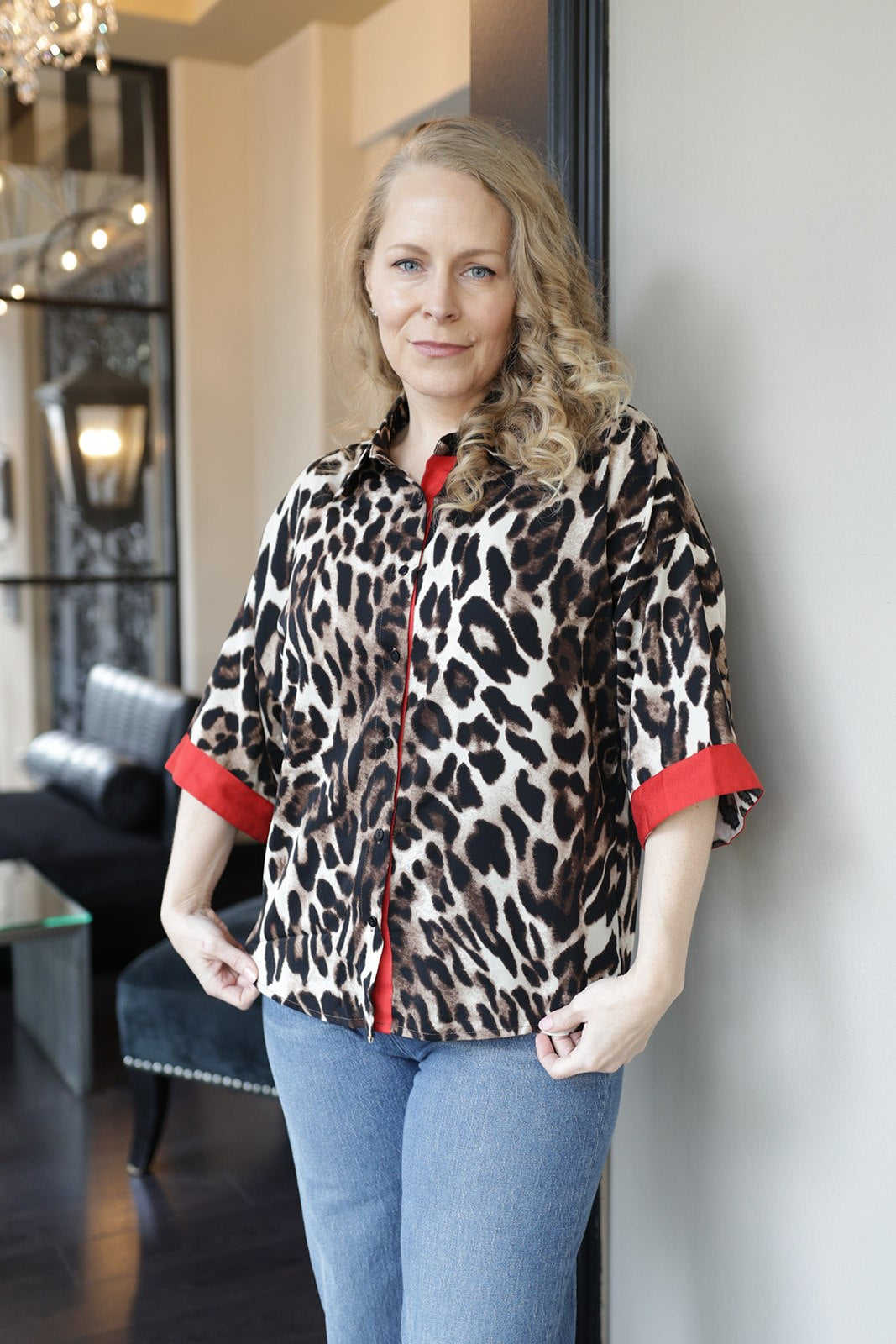 Lydia Leopard Button Down Blouse