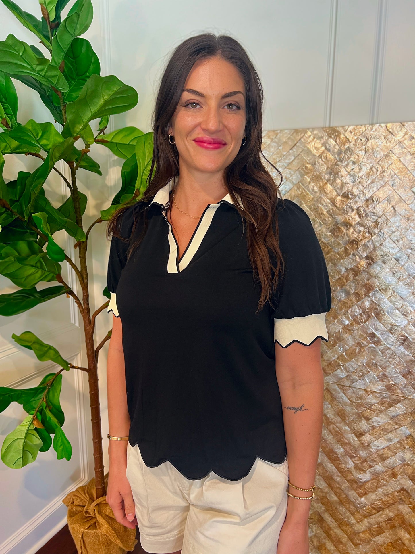 Monica Collared V Neck Puff Sleeve Blouse