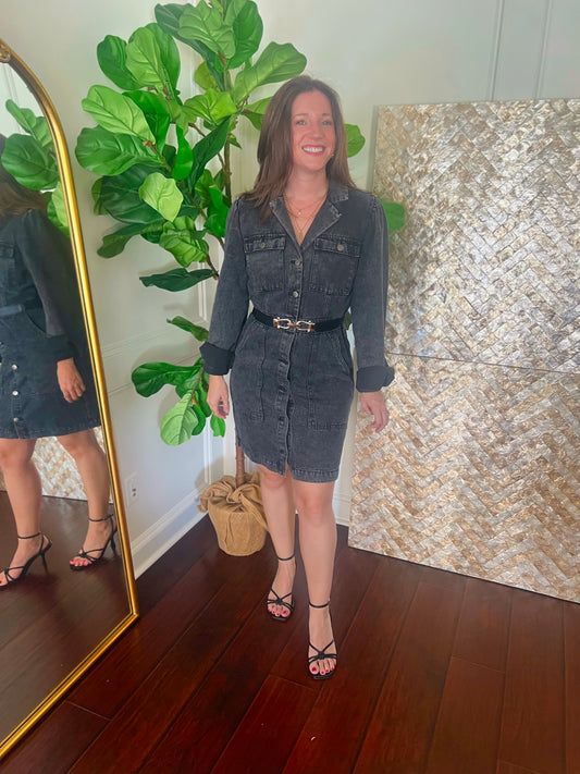 Alli Black Acid Wash Denim Dress