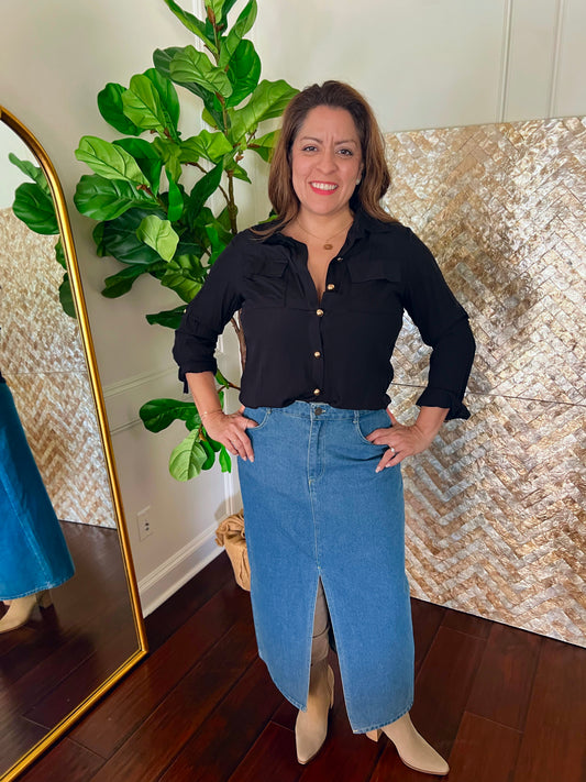 Stacy Black Button Down