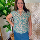 Janie Floral Print Pleated Buttoned V Neck Blouse