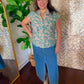 Janie Floral Print Pleated Buttoned V Neck Blouse