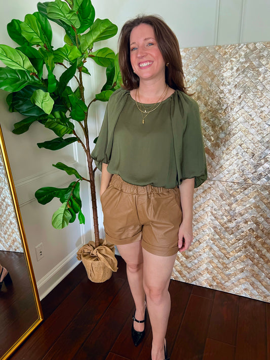 Olivia Olive Satin Top