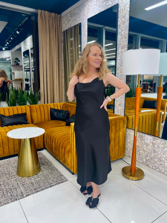 Bond Girl Black Midi Slip Dress