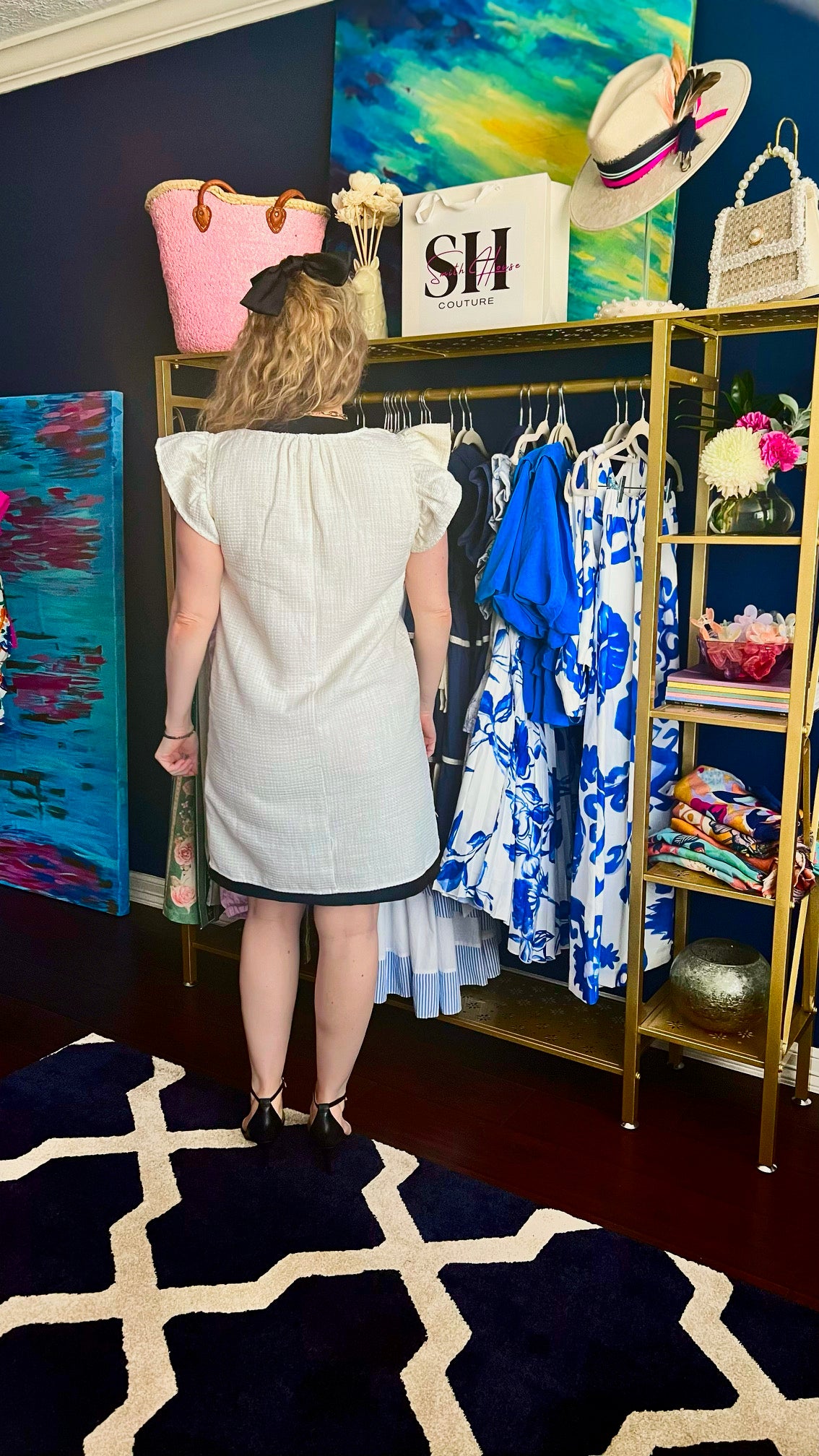 Coco Cream V Neck Ruffle Sleeve Contrast Ribbon Tweed Dress