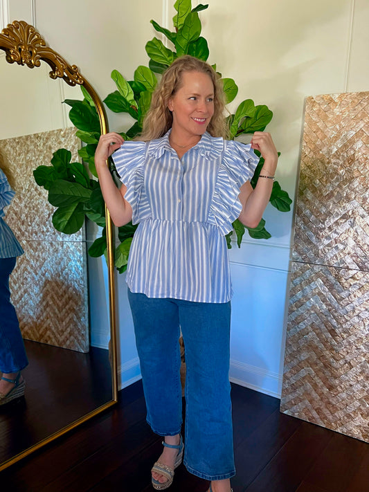 Amanda Button ruffle striped blouse