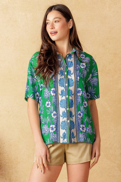 Astrid Printed Button Down Blouse