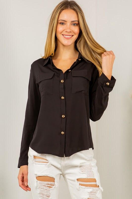 Stacy Black Button Down