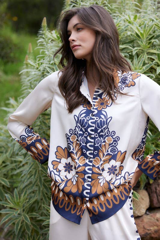 Sedona Printed  Button Down Blouse