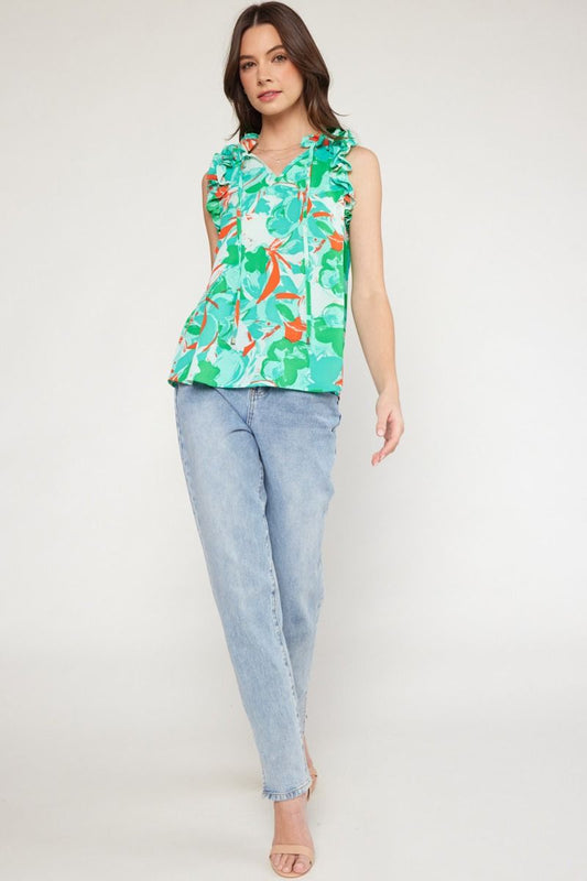 Hadley green ruffle sleeve top