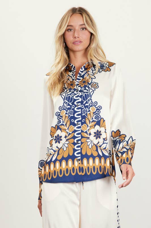 Sedona Printed  Button Down Blouse