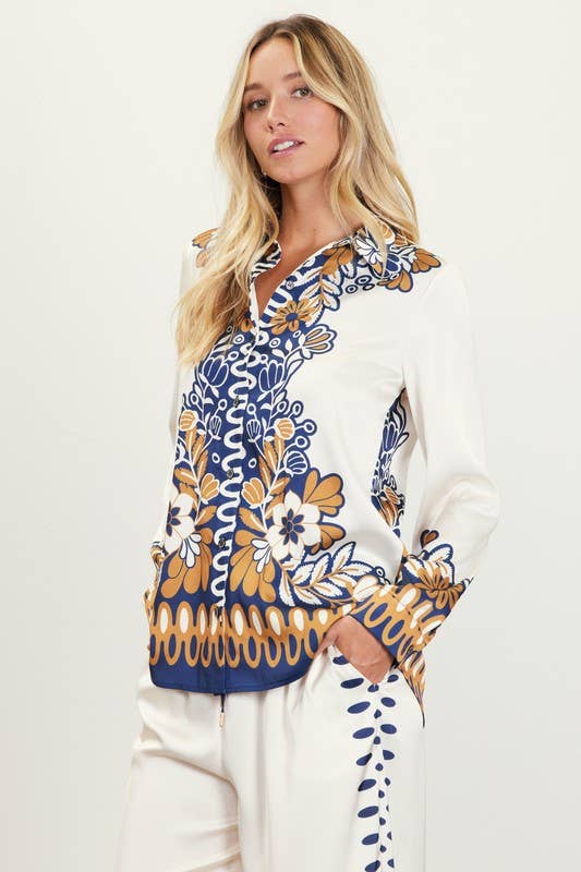 Sedona Printed  Button Down Blouse