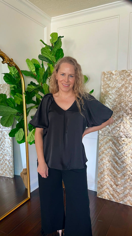 Audrey black satin top